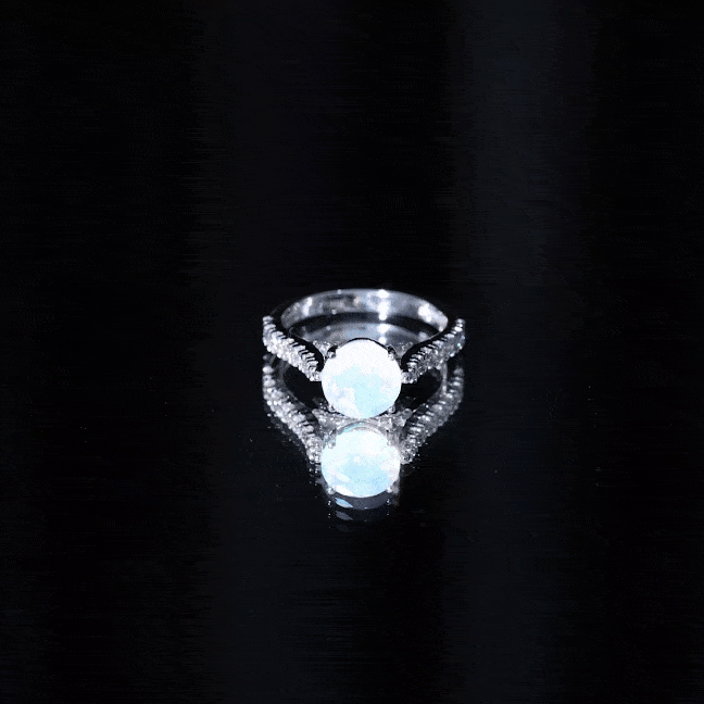 Natural 8mm Ethiopian Opal Diamond Engagement Ring with Side Stones