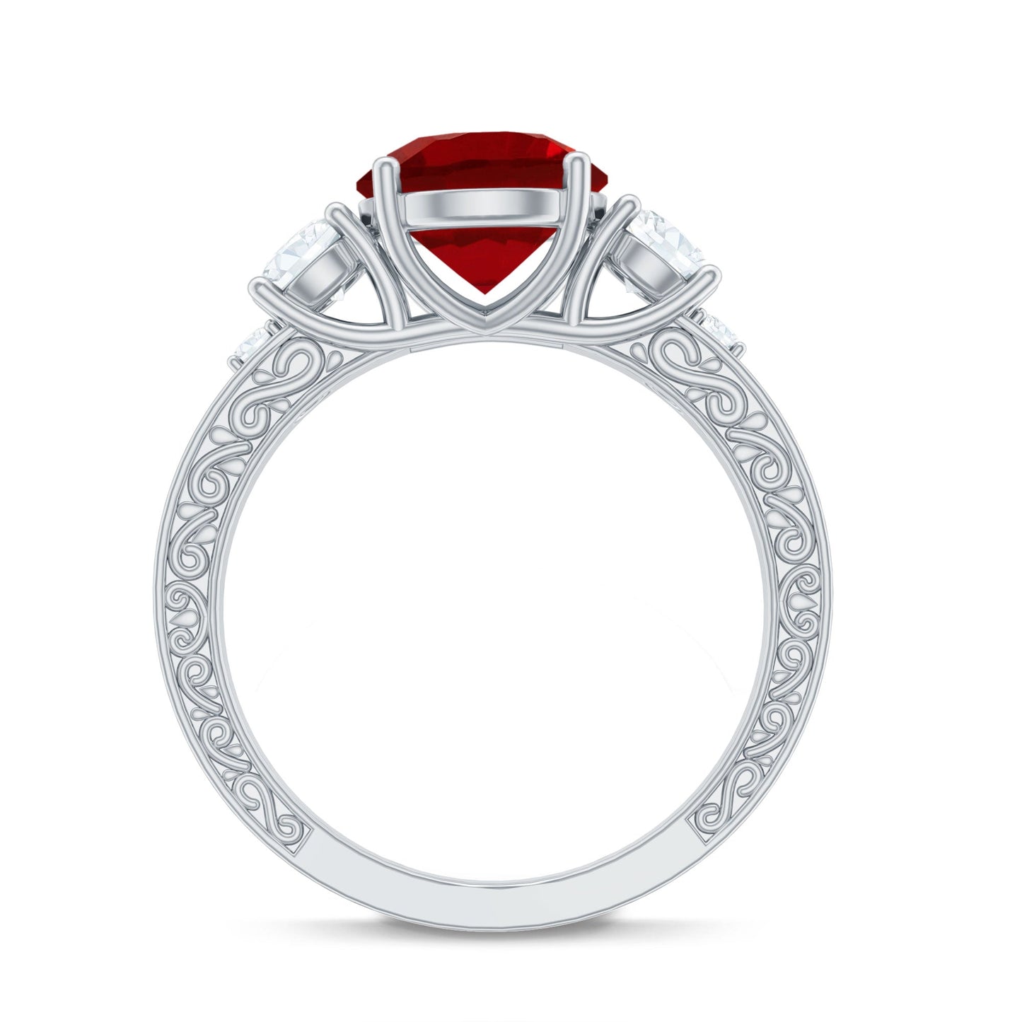 Lab Grown Ruby and Moissanite 3 Stone Engagement Ring With Certificate