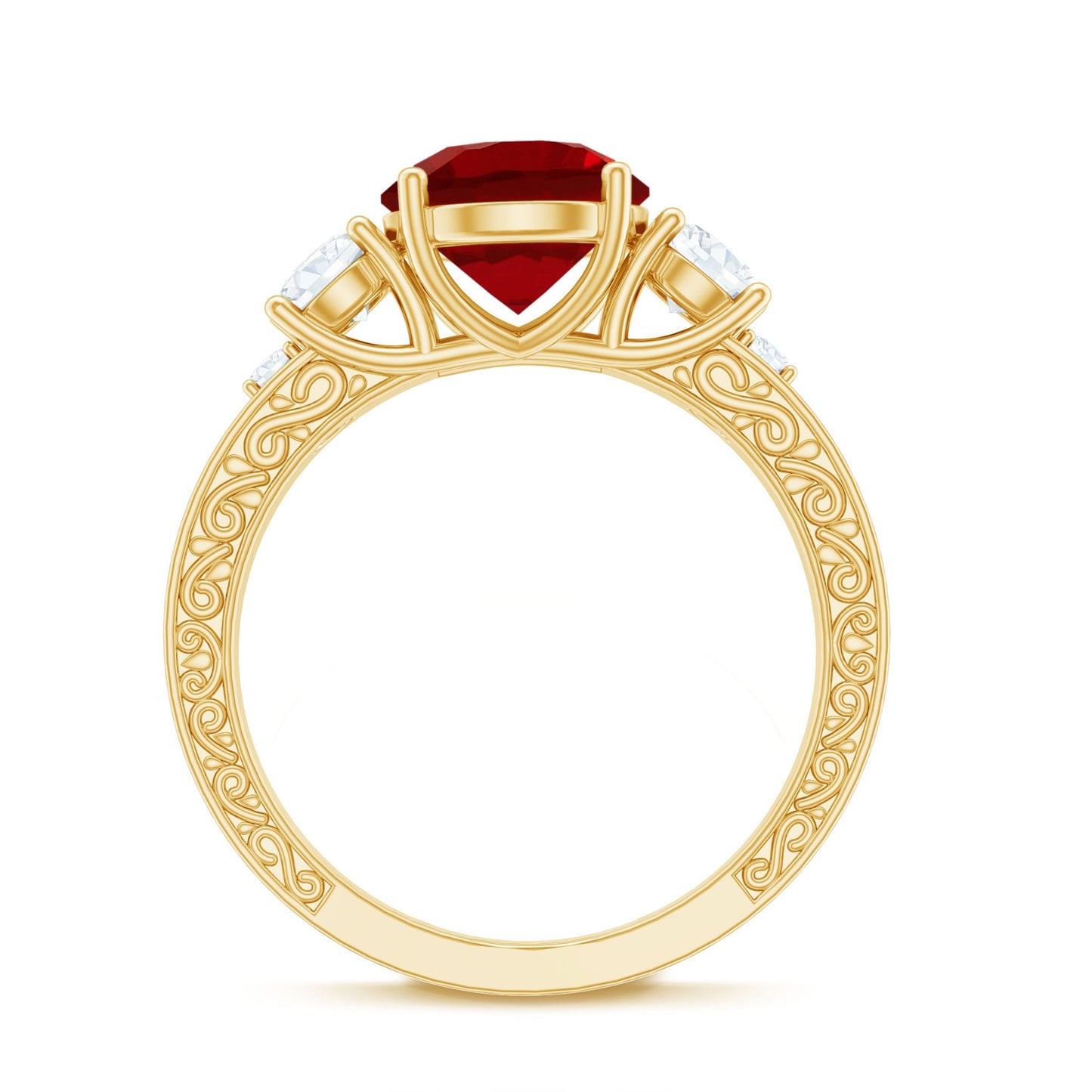 Lab Grown Ruby and Moissanite 3 Stone Engagement Ring With Certificate