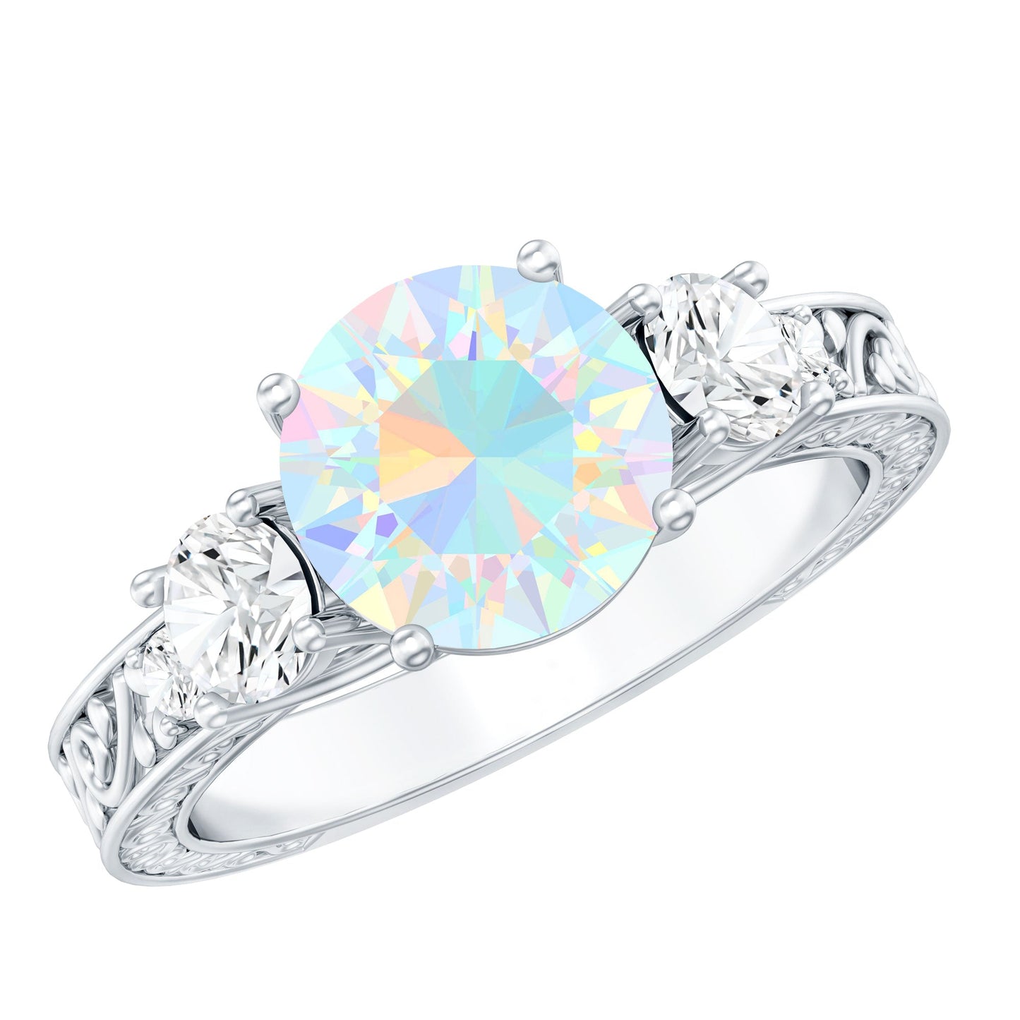 Certified Real Ethiopian Opal 3 Stone Engagement Ring With Certificate
