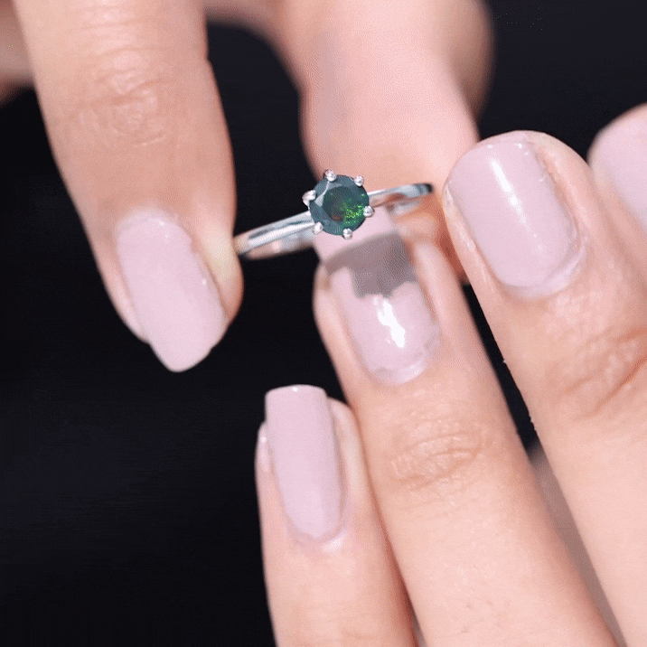 5MM Round Black Opal Solitaire Promise Ring