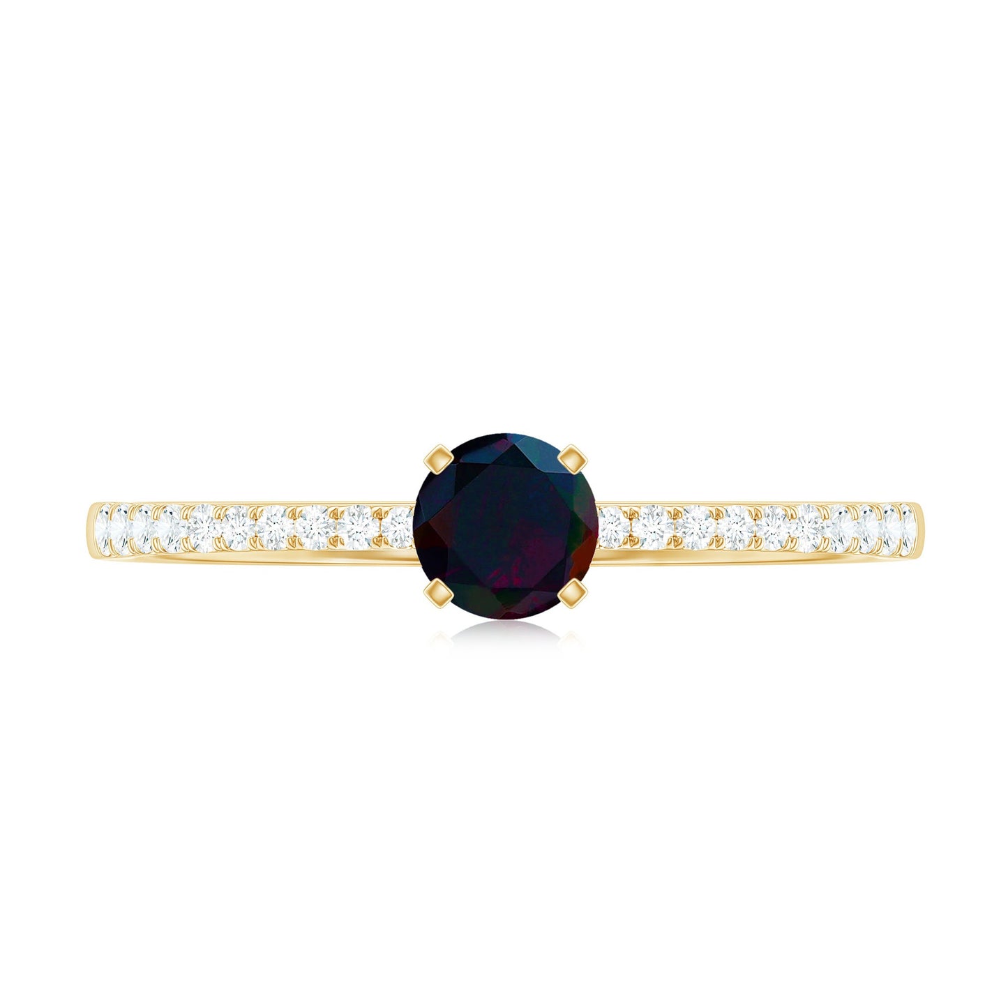 1/2 CT Round Black Opal Solitaire Engagement Ring with Diamond