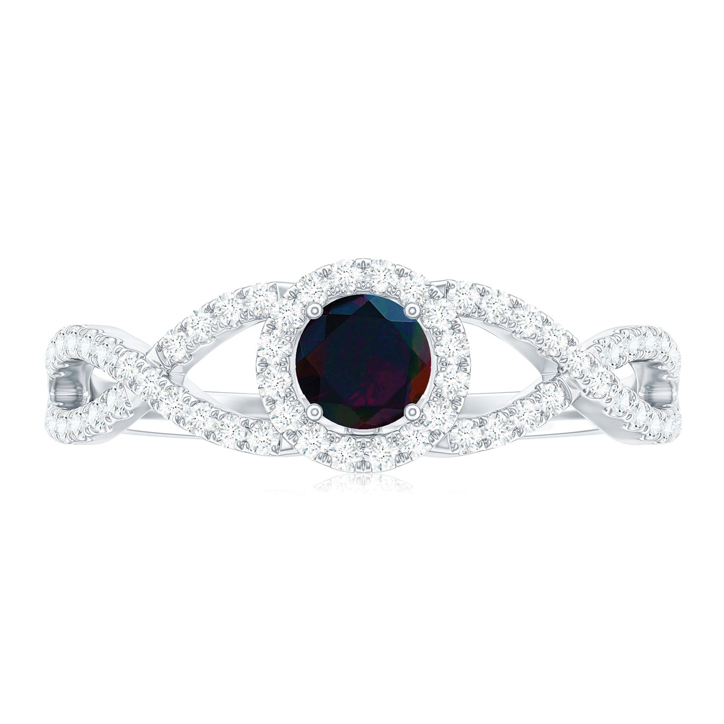 Natural Black Opal and Diamond Halo Engagement Ring