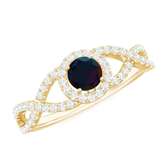 Natural Black Opal and Diamond Halo Engagement Ring