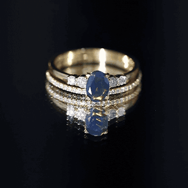 1 CT Black Opal and Diamond Oval Wedding Ring Set