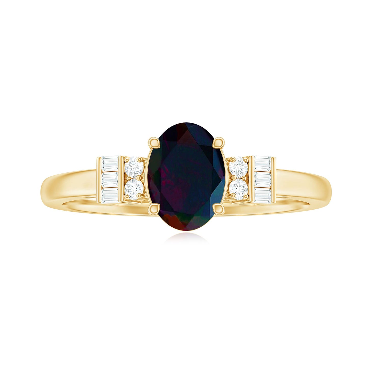 1 Carat Oval Cut Black Opal Engagement Ring with Diamond