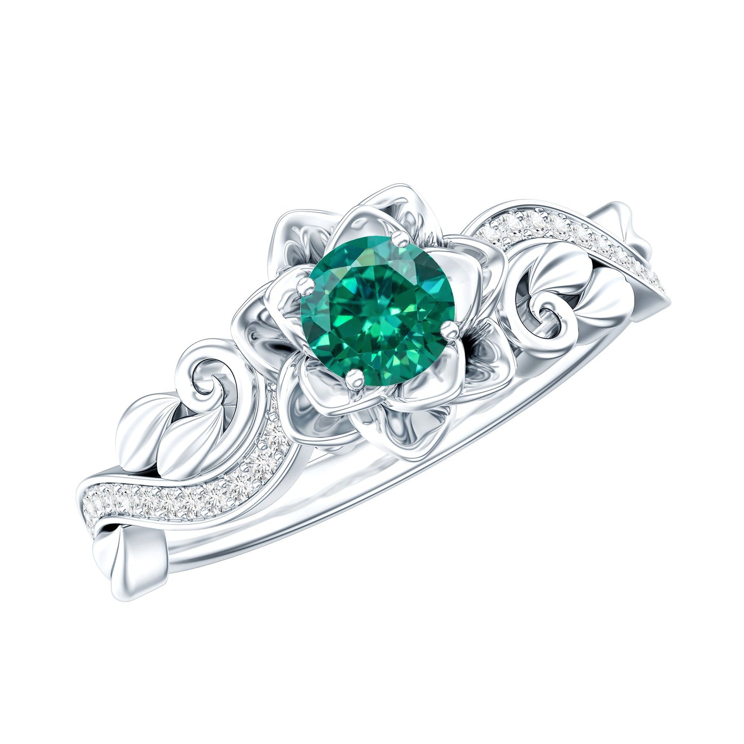 Lab Grown Emerald Flower Engagement Ring with Certificate