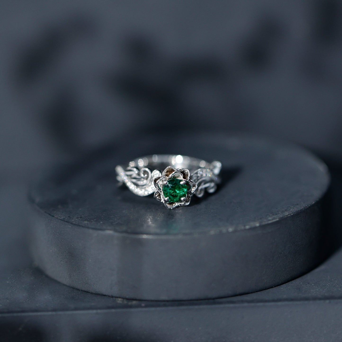 Lab Grown Emerald Flower Engagement Ring with Certificate