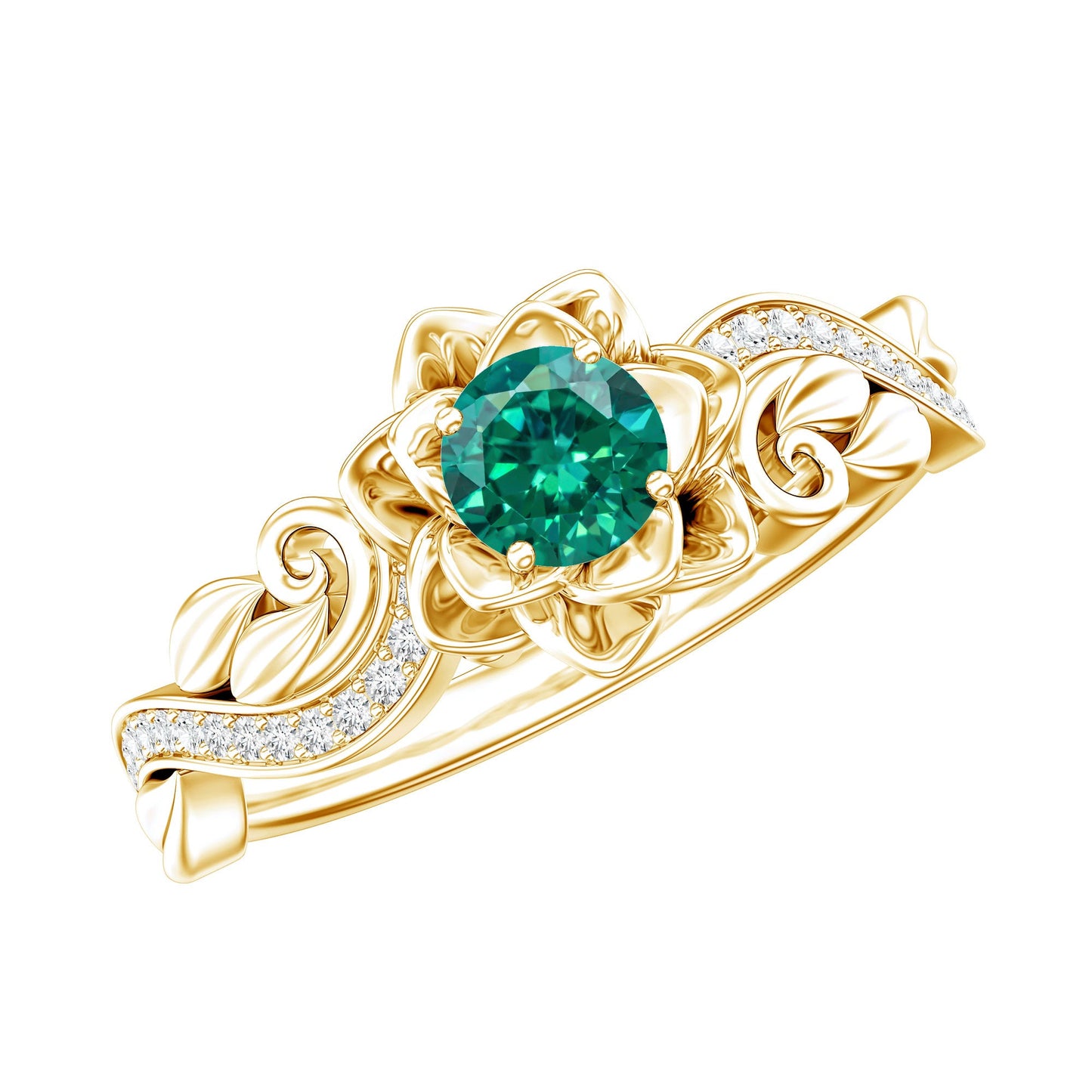 Lab Grown Emerald Flower Engagement Ring with Certificate