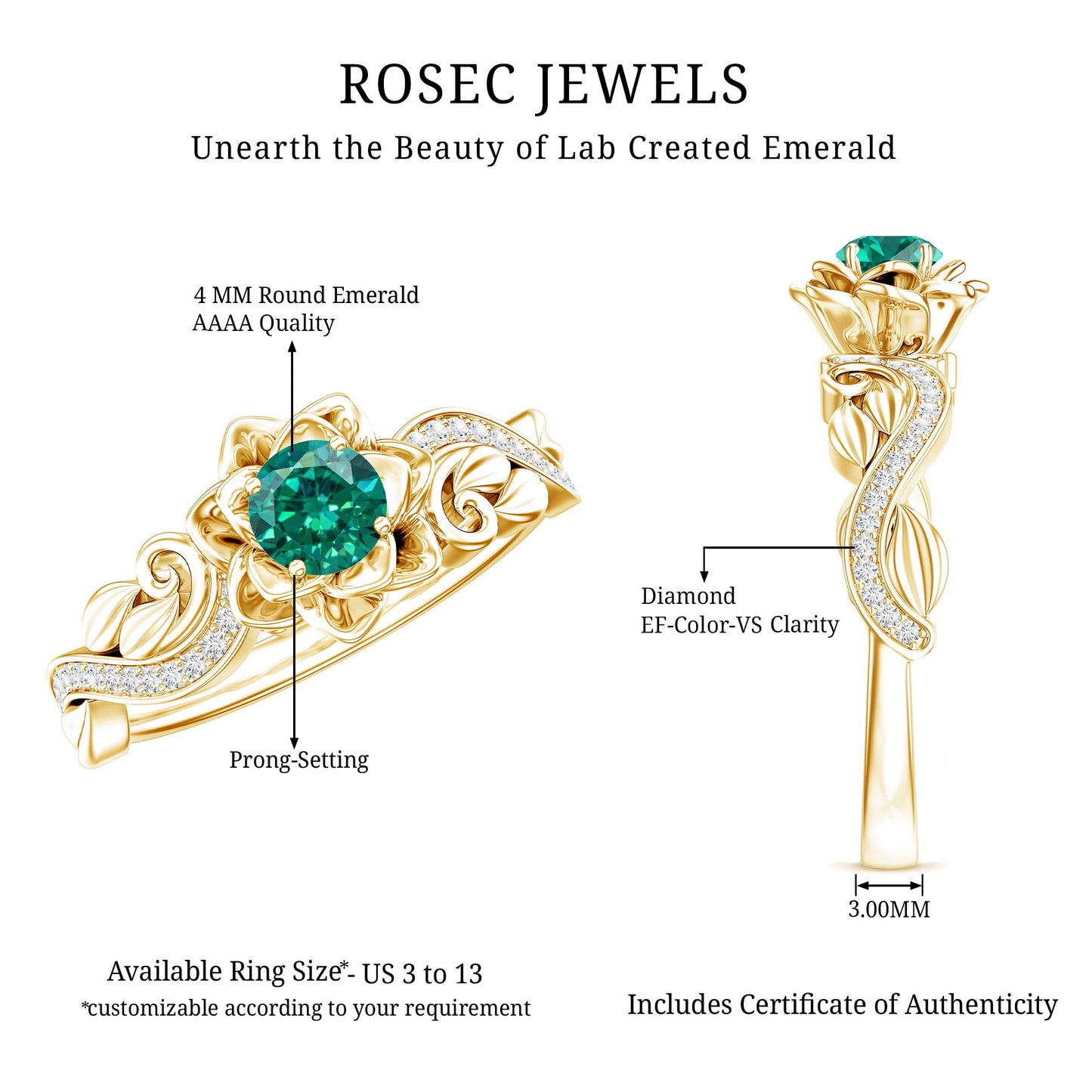 Lab Grown Emerald Flower Engagement Ring with Certificate