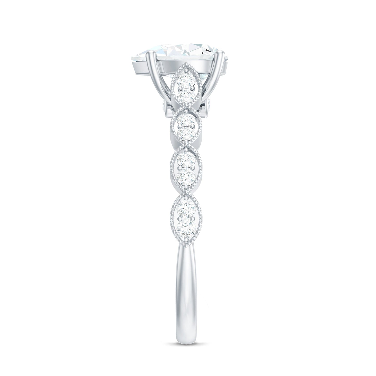 Pear Shape Lab Grown Diamond Scalloped Solitaire Ring