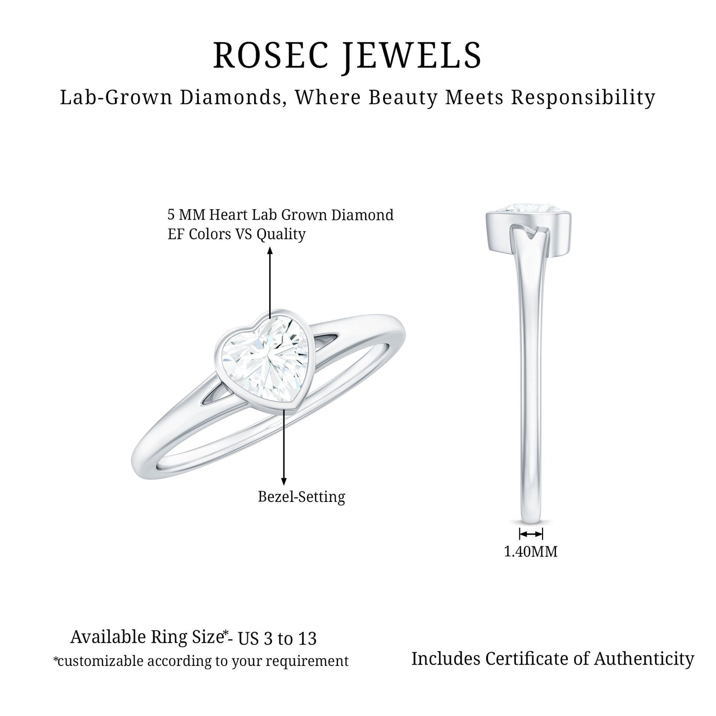 Heart Shape Lab Grown Diamond Solitaire Ring in Split Shank