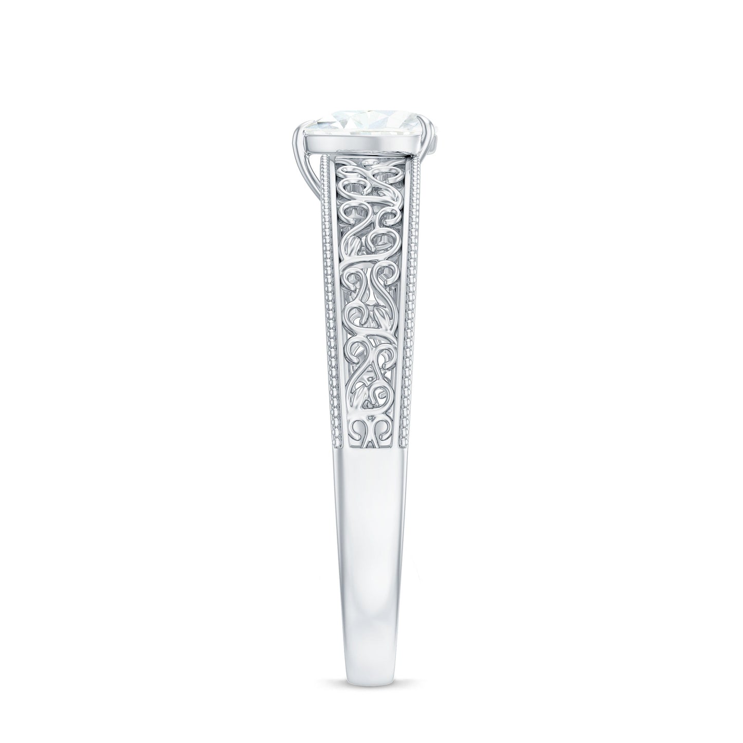 Vintage Inspired Heart Shape Lab Grown Diamond Solitaire Filigree Ring