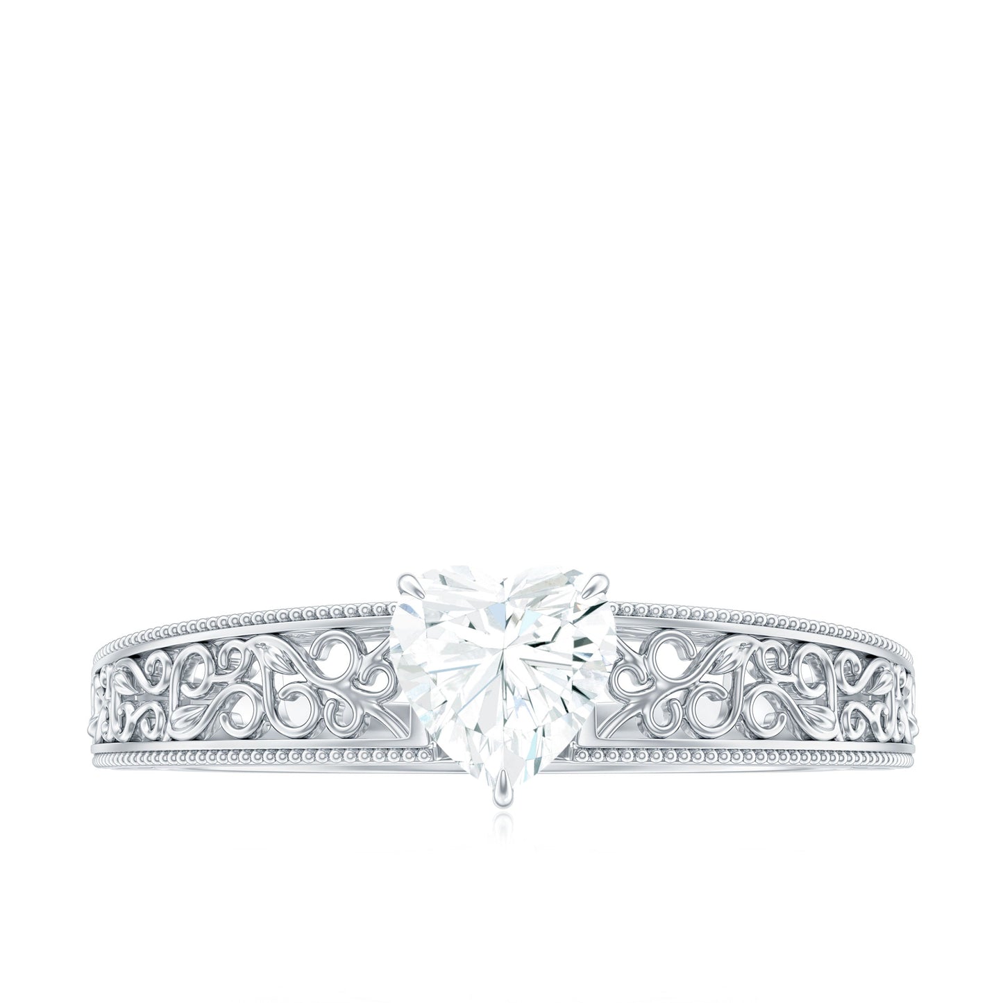 Vintage Inspired Heart Shape Lab Grown Diamond Solitaire Filigree Ring