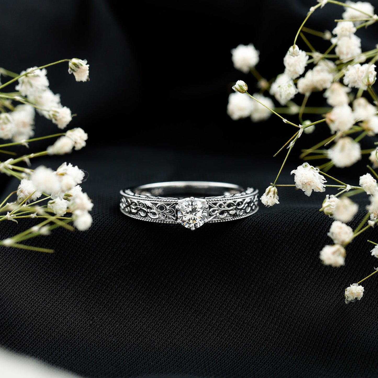 Vintage Inspired Solitaire Lab Grown Diamond Filigree Ring
