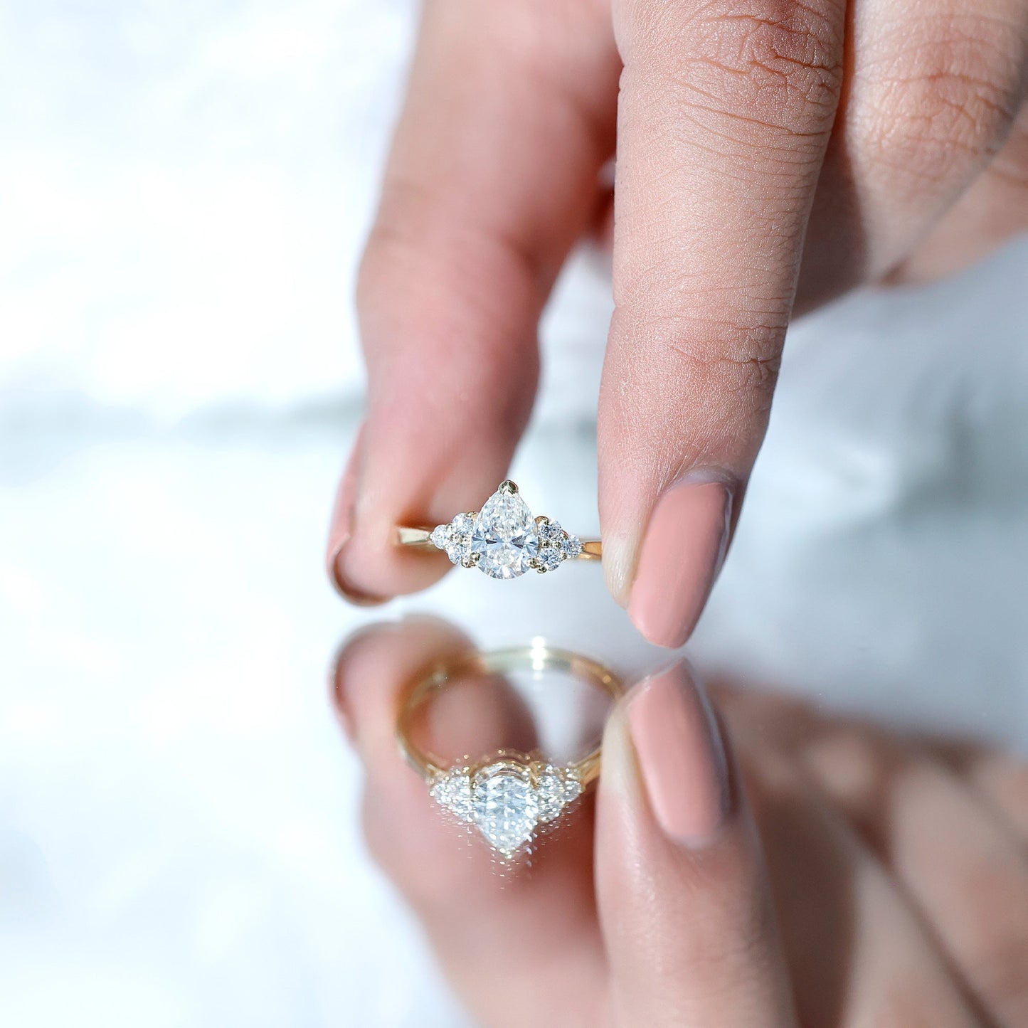 Pear Cut Lab Grown Diamond Trio Engagement Ring