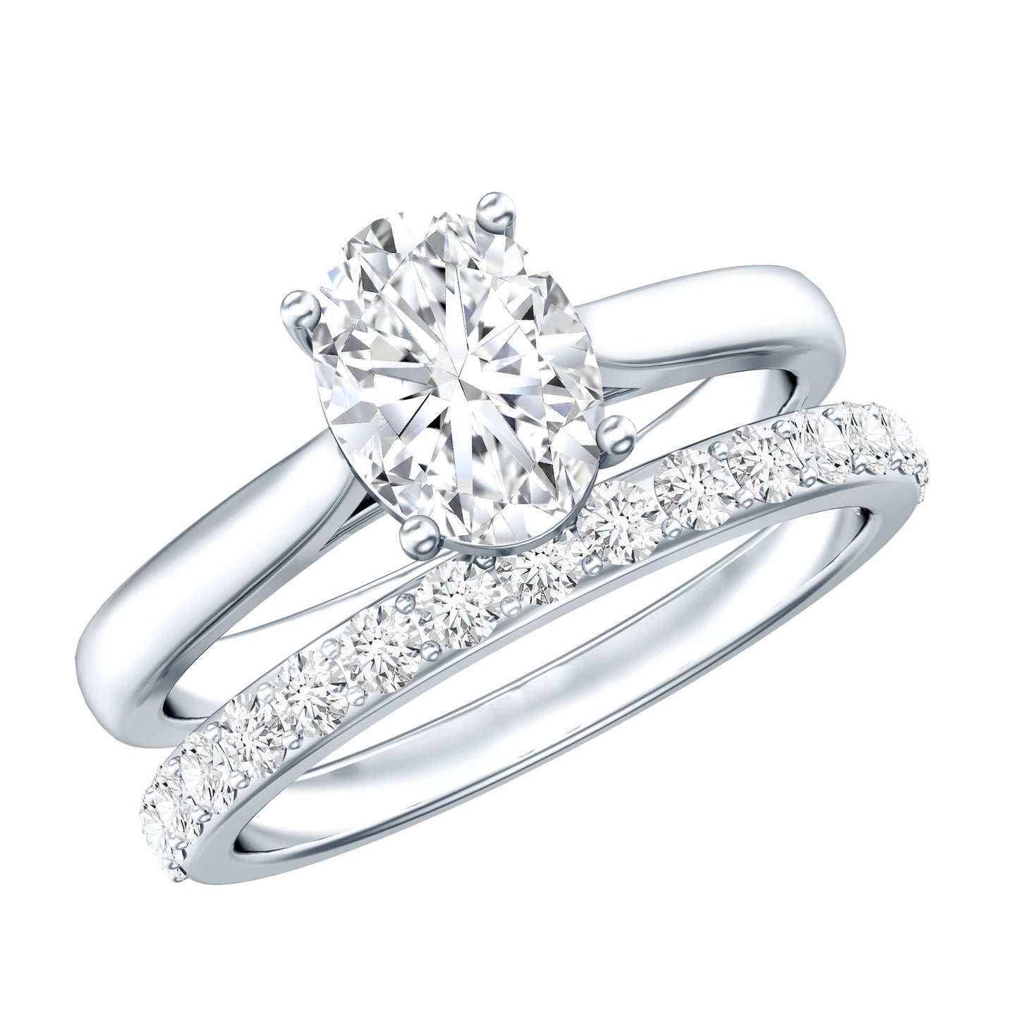 Oval Shape Solitaire Lab Grown Diamond Bridal Ring Set
