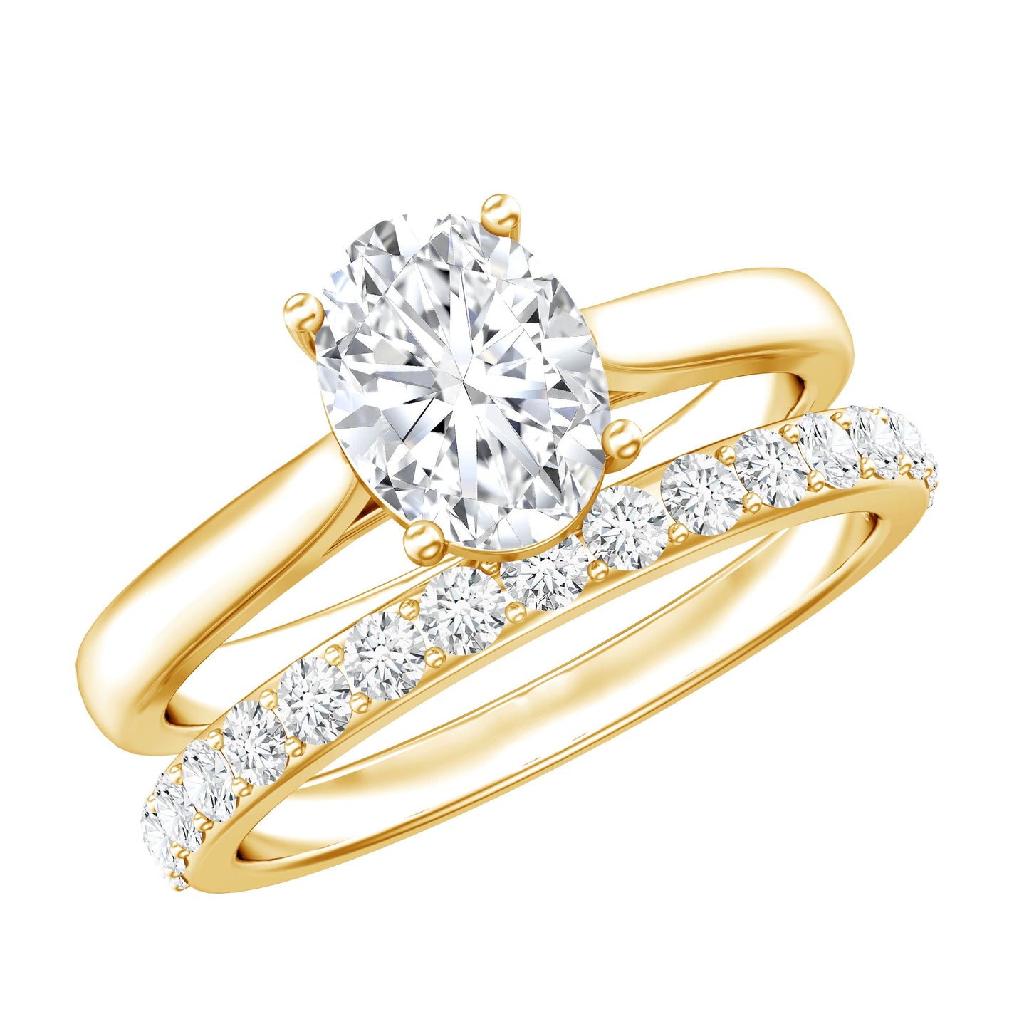 Oval Shape Solitaire Lab Grown Diamond Bridal Ring Set
