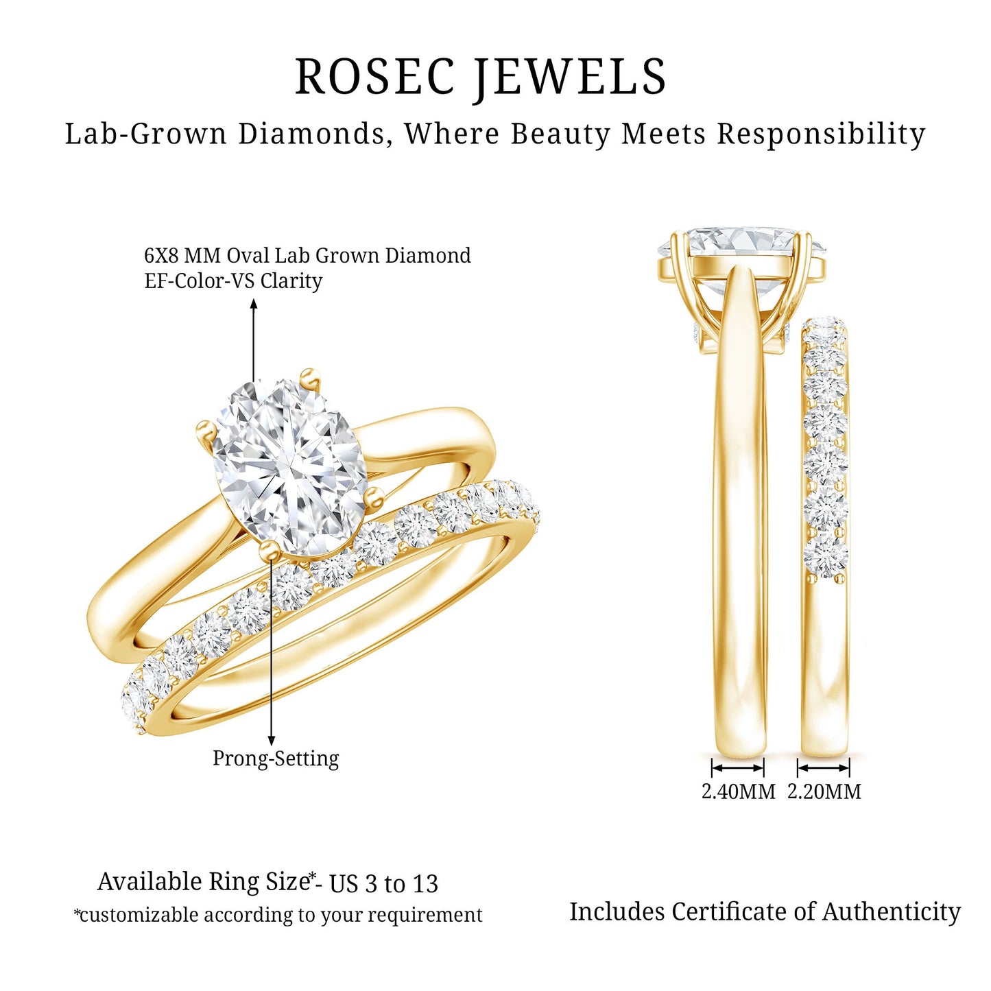 Oval Shape Solitaire Lab Grown Diamond Bridal Ring Set