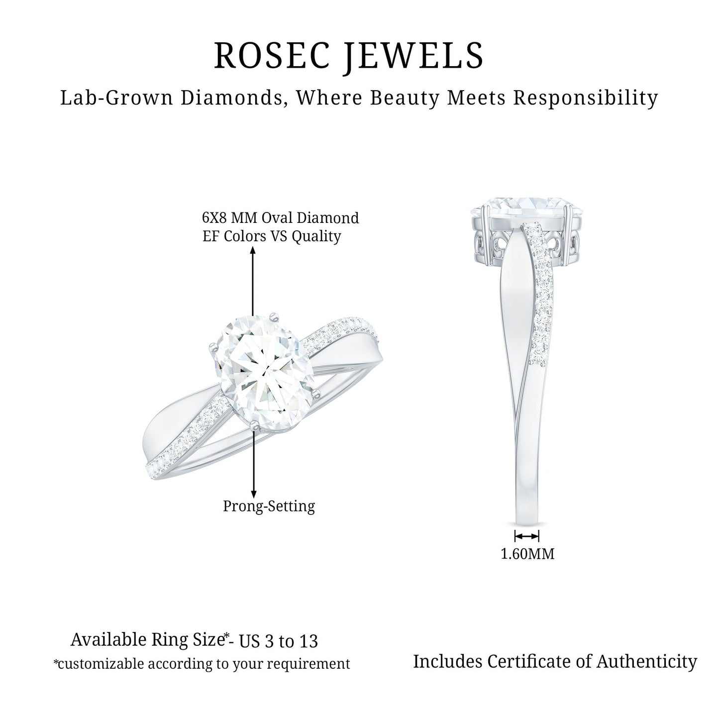Classic Oval Shape Lab Grown Diamond Solitaire Engagement Ring