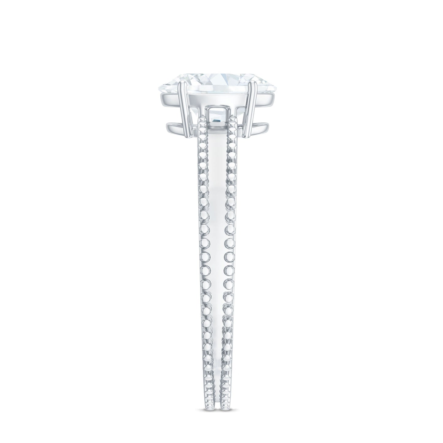 Oval Shaped Lab Grown Diamond Solitaire Ring with Beaded Detailing