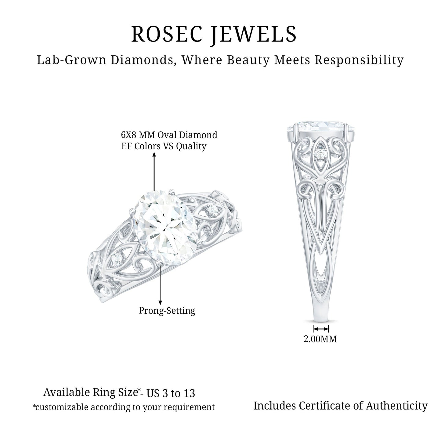 Antique Style Lab Grown Diamond Solitaire Engagement Ring