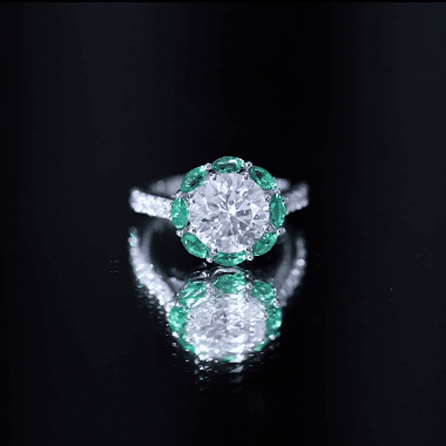 Certified 3 Carat Moissanite Designer Engagement Ring With Emerald