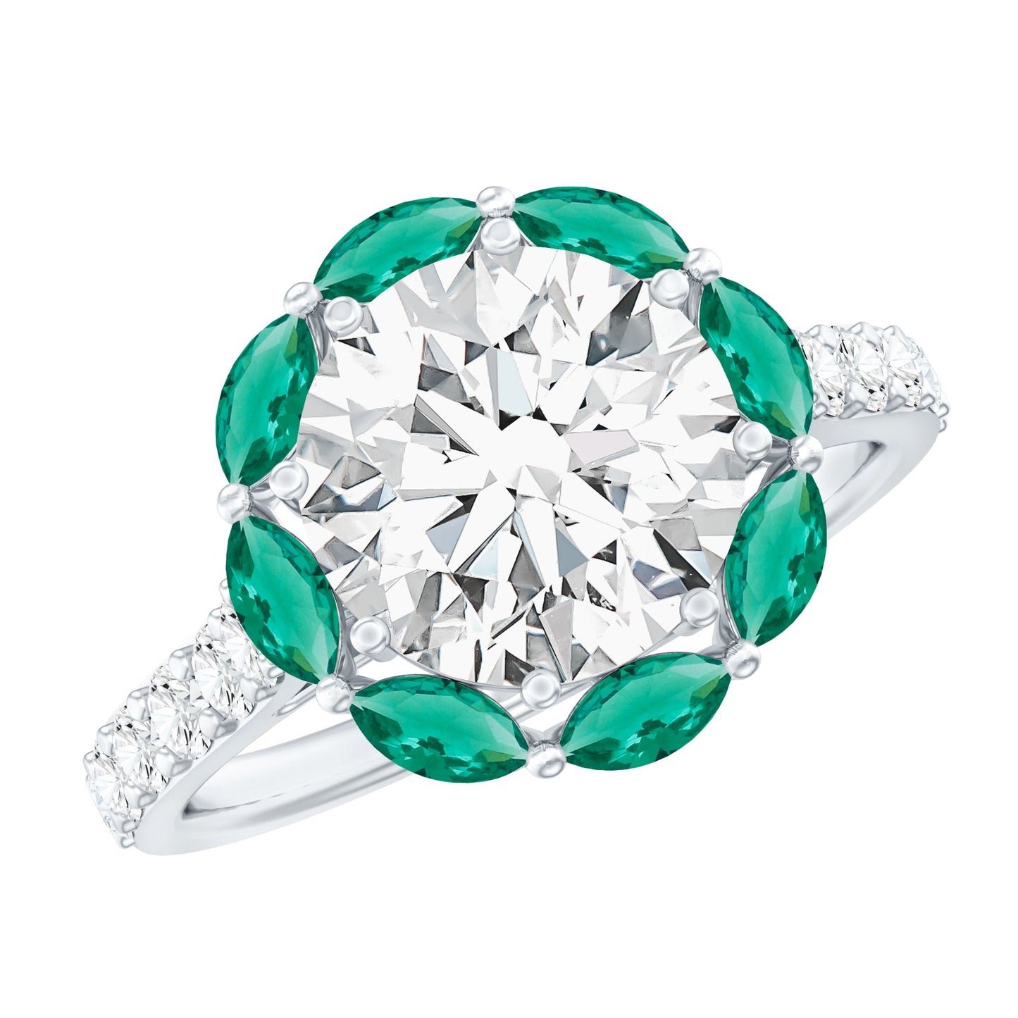 Certified 3 Carat Moissanite Designer Engagement Ring With Emerald