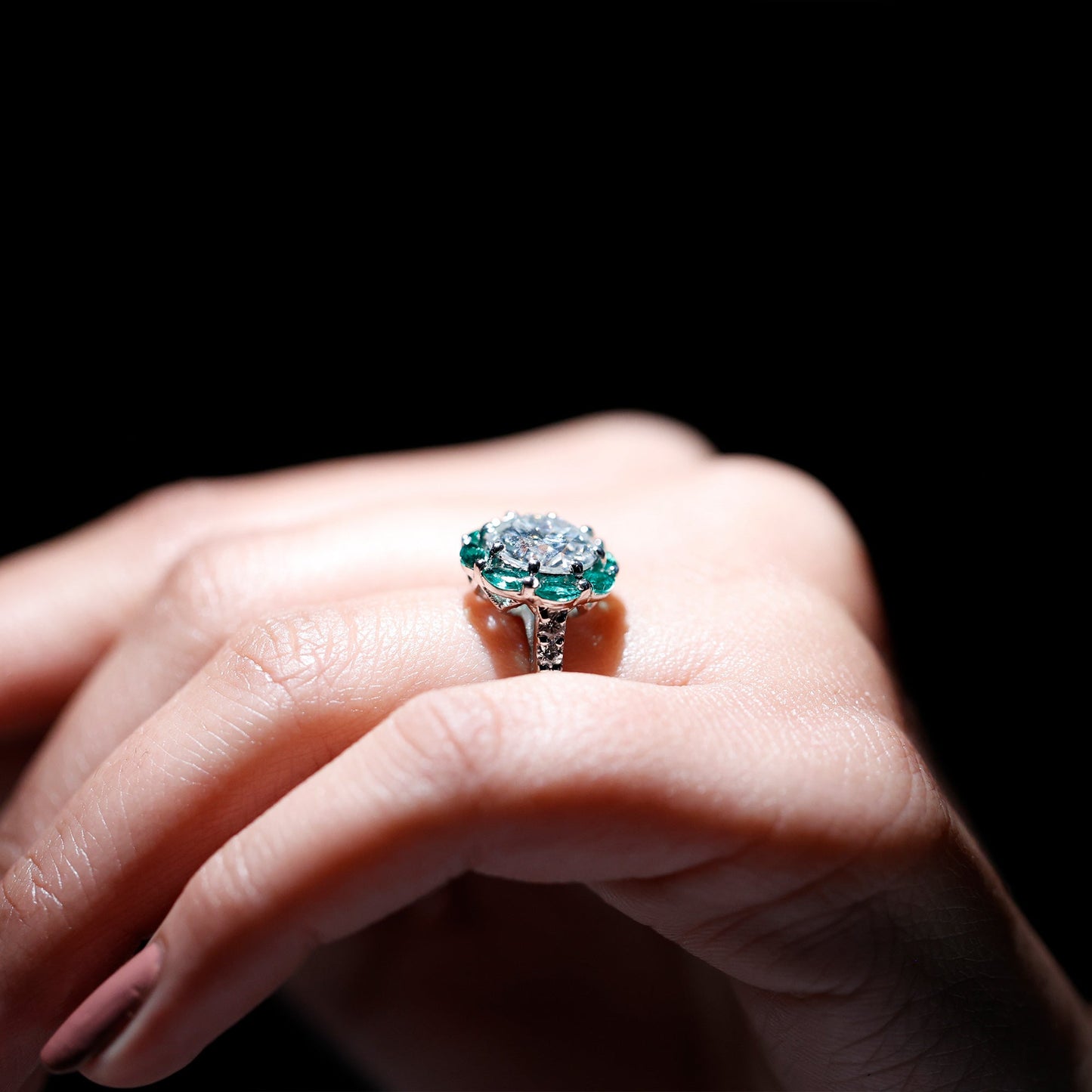 Certified 3 Carat Moissanite Designer Engagement Ring With Emerald