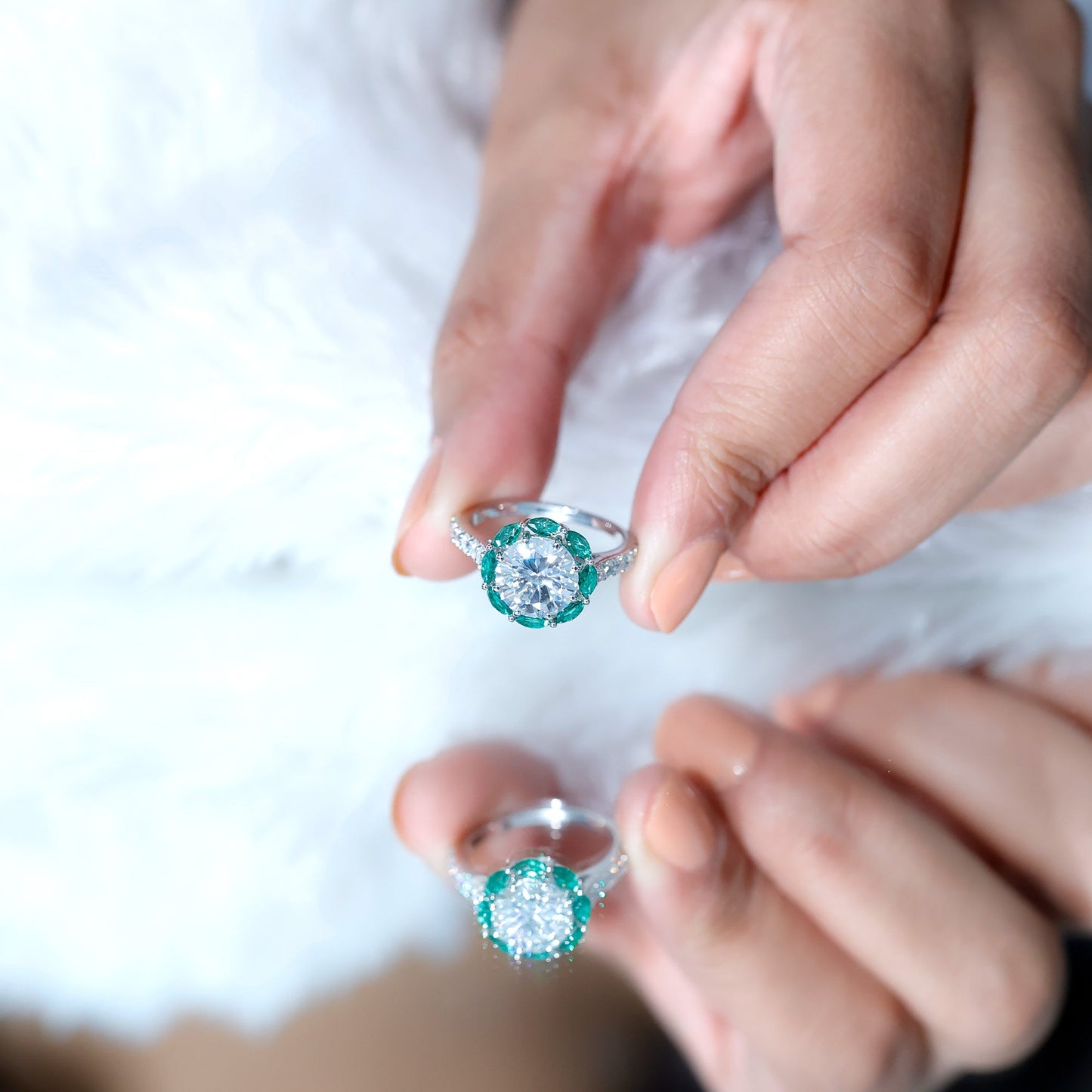 Certified 3 Carat Moissanite Designer Engagement Ring With Emerald