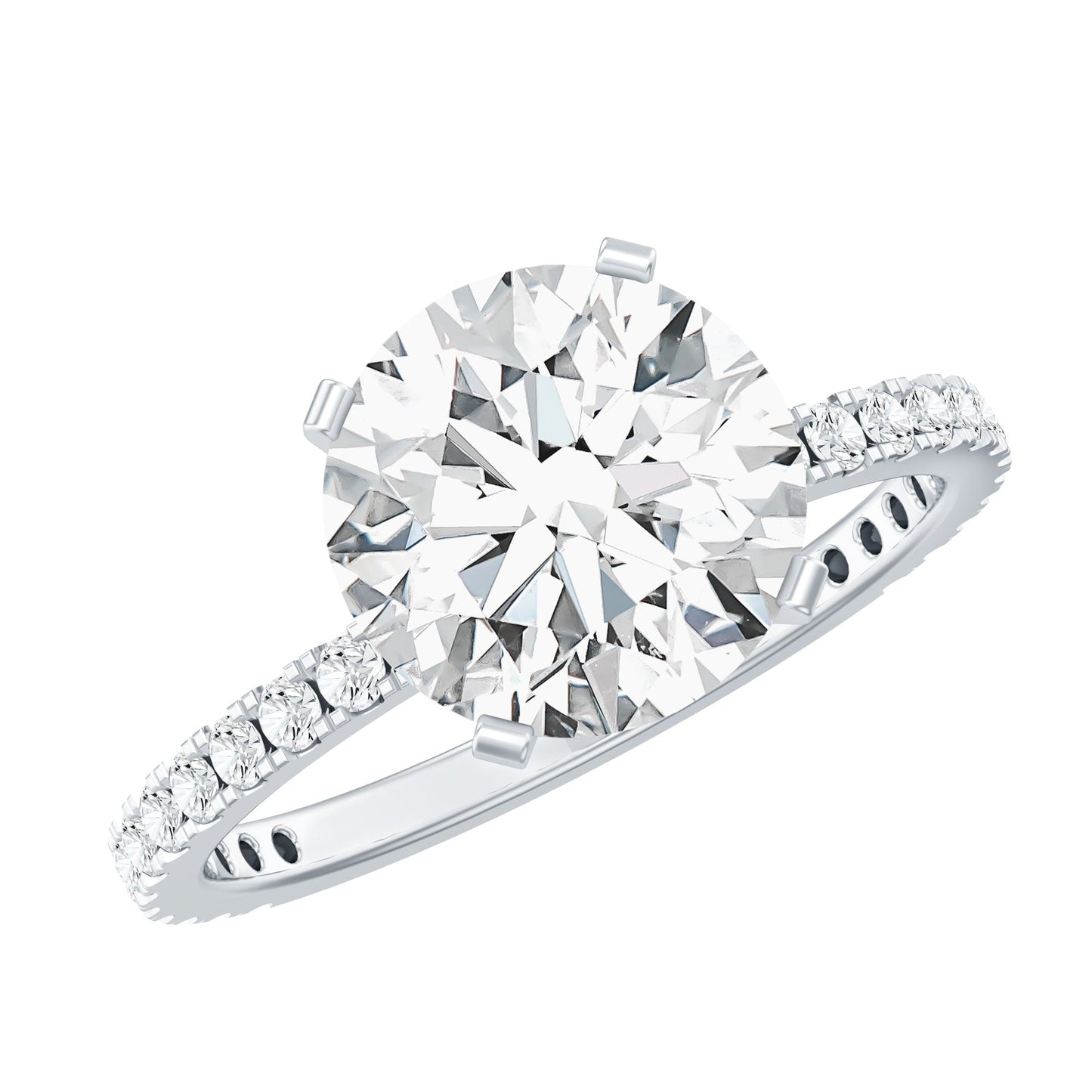 Certified Round Moissanite 4 CT Engagement Ring with Side Stones