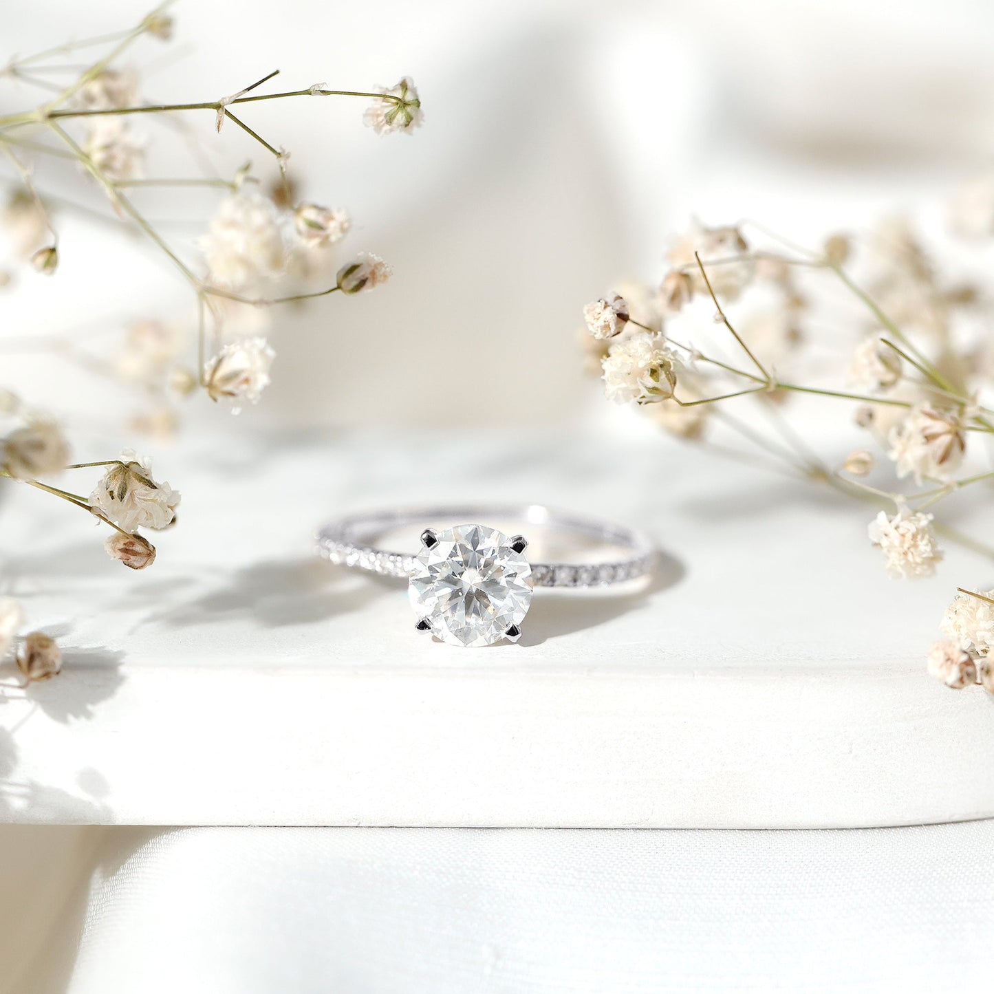 Certified Round Moissanite 4 CT Engagement Ring with Side Stones