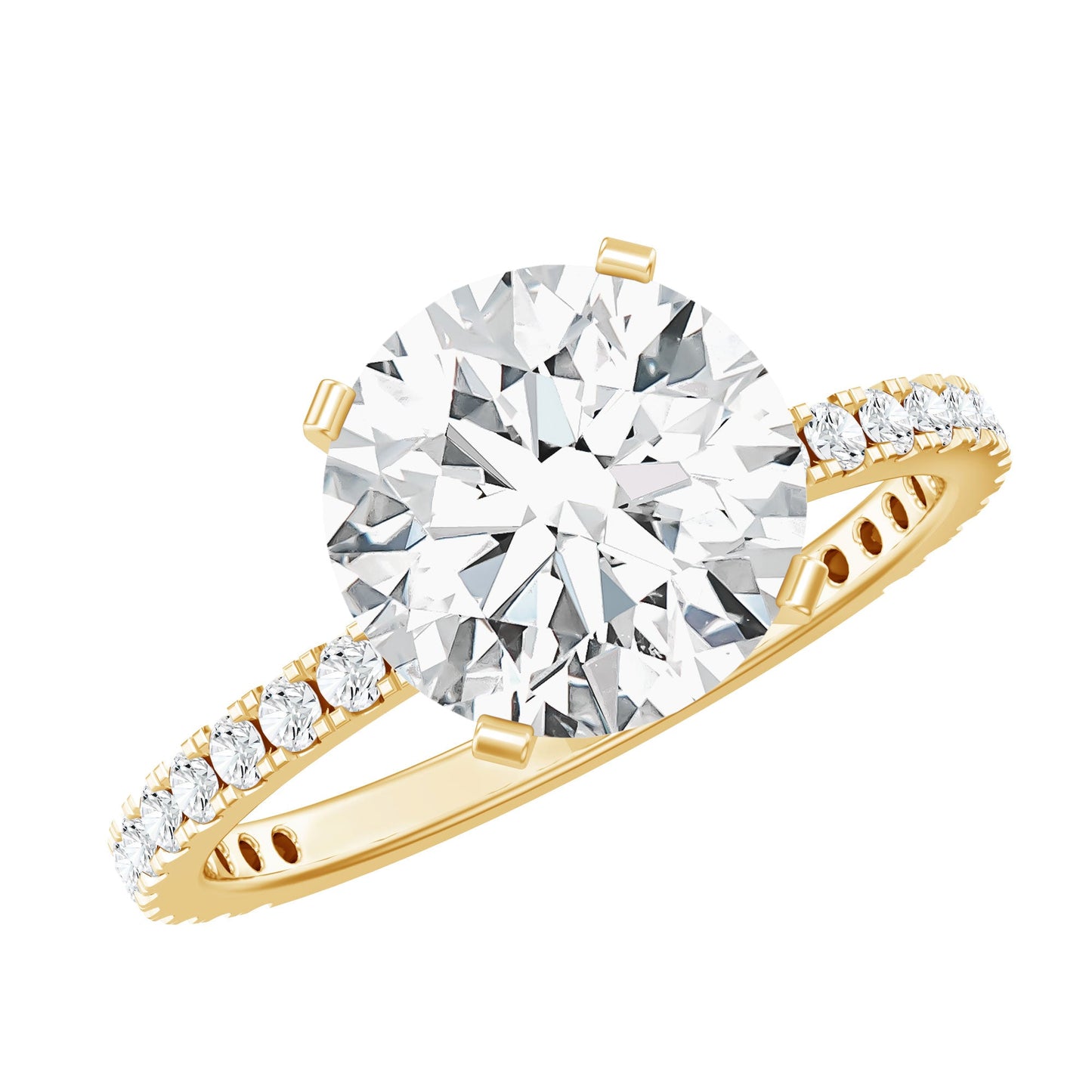 Certified Round Moissanite 4 CT Engagement Ring with Side Stones