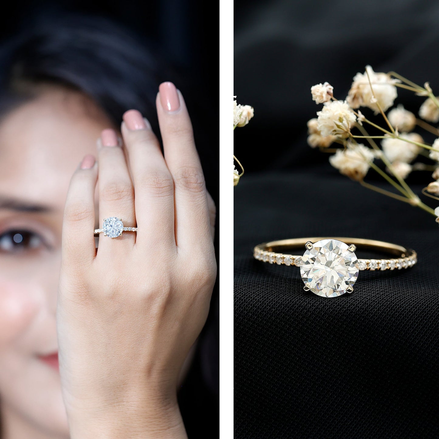 Certified Round Moissanite 4 CT Engagement Ring with Side Stones