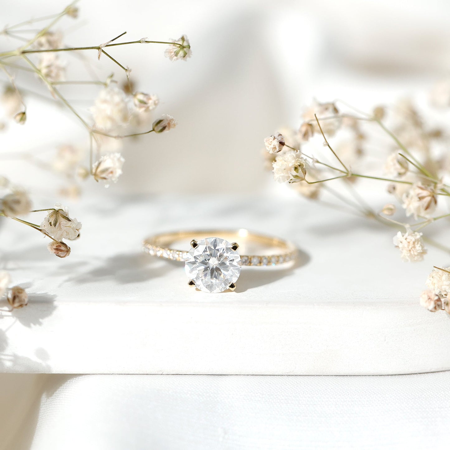 Certified Round Moissanite 4 CT Engagement Ring with Side Stones