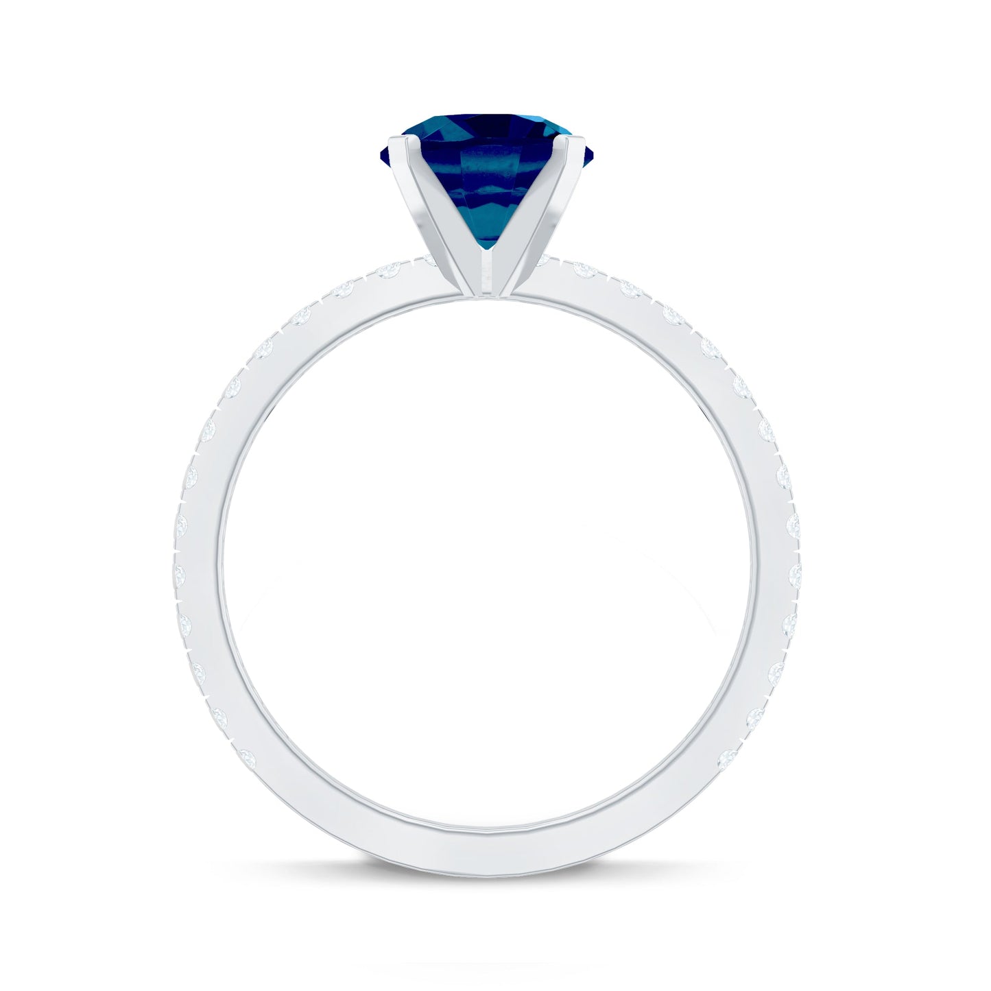 7mm Round London Blue Topaz Solitaire Ring with Diamond Side Stones
