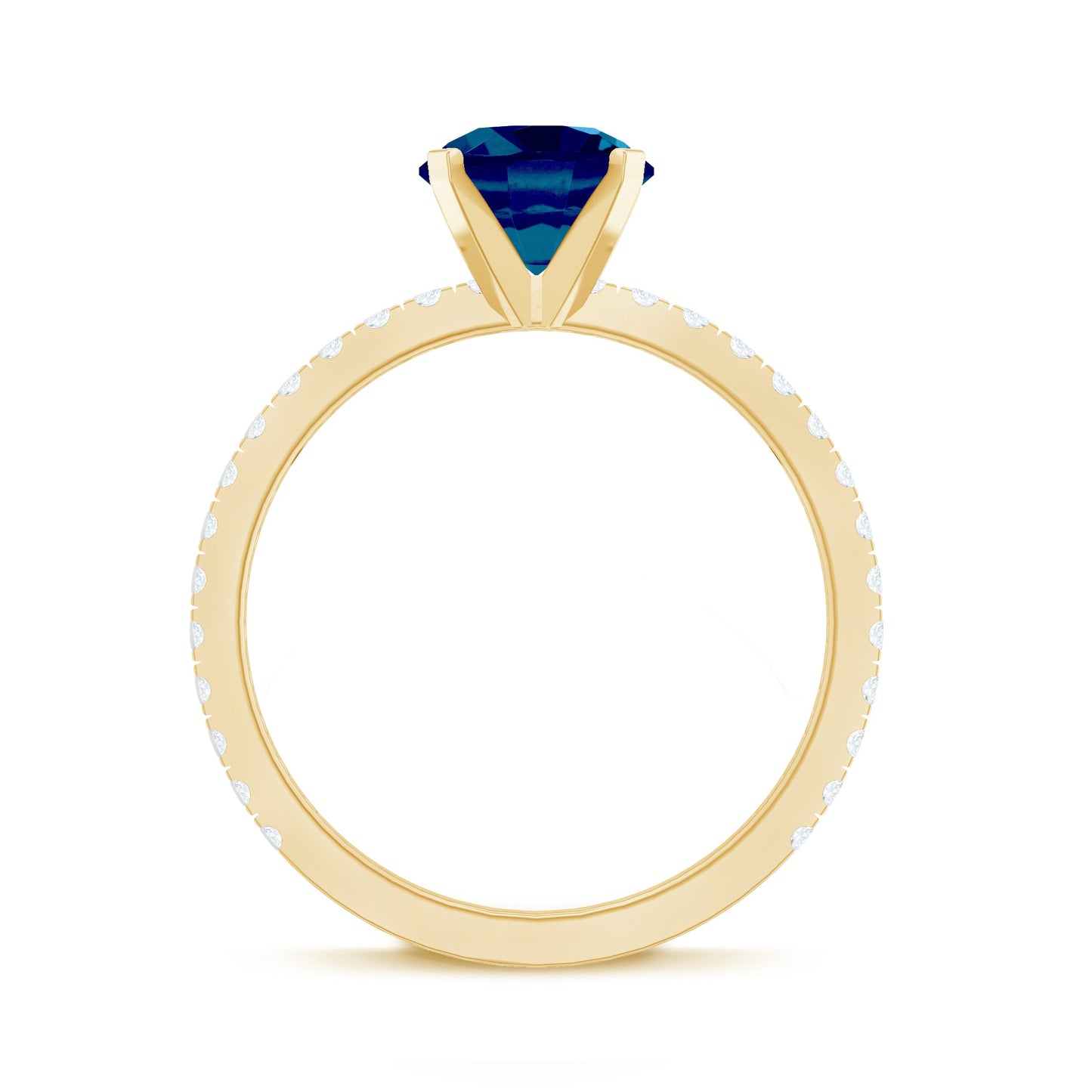 7mm Round London Blue Topaz Solitaire Ring with Diamond Side Stones