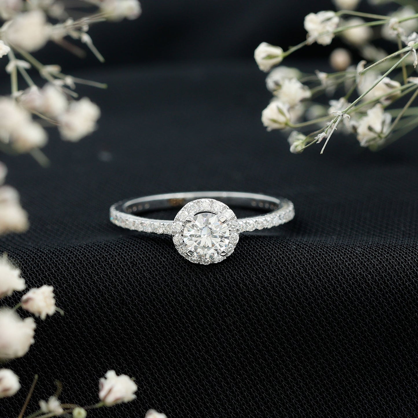 1.25 CT Moissanite Classic Halo Engagement Ring