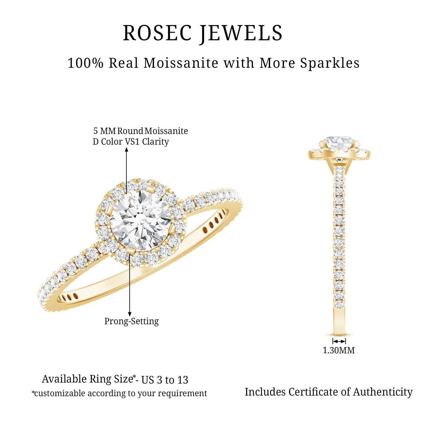 1.25 CT Moissanite Classic Halo Engagement Ring