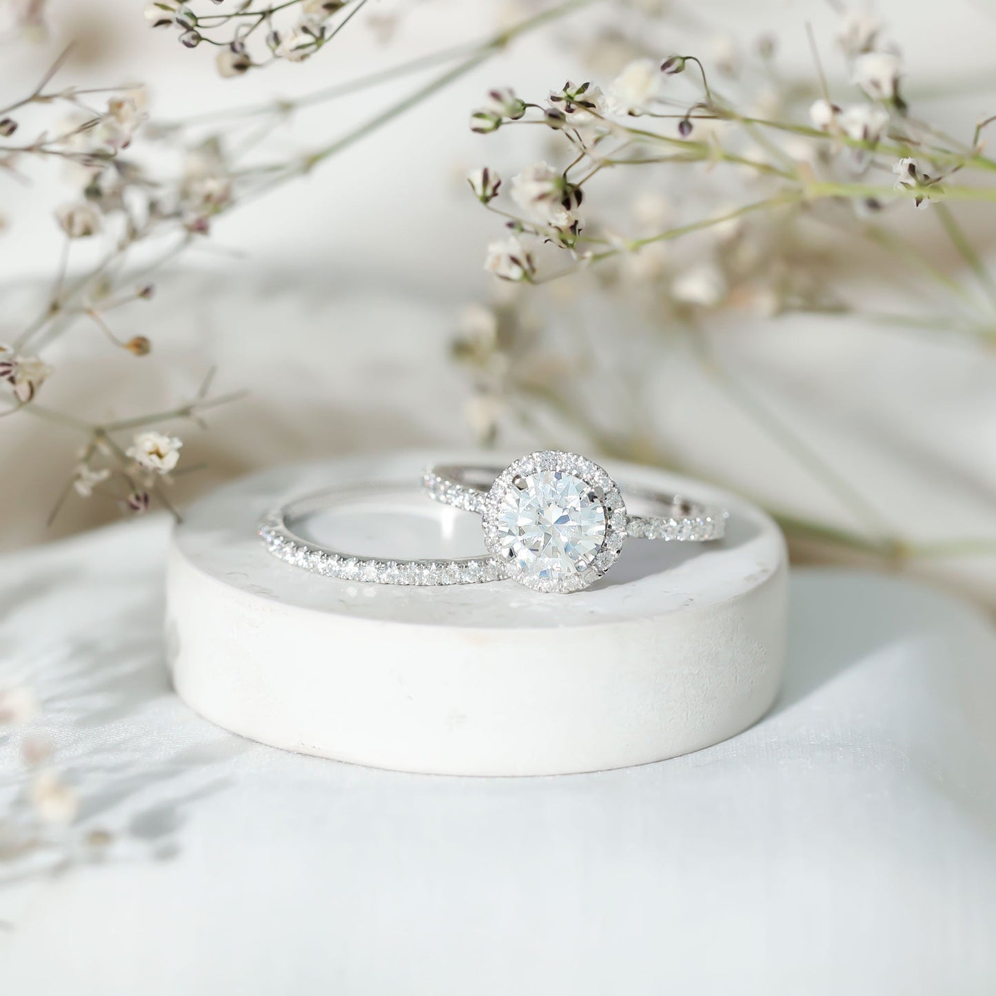 8 MM Round Shape Moissanite Halo Wedding Ring Set