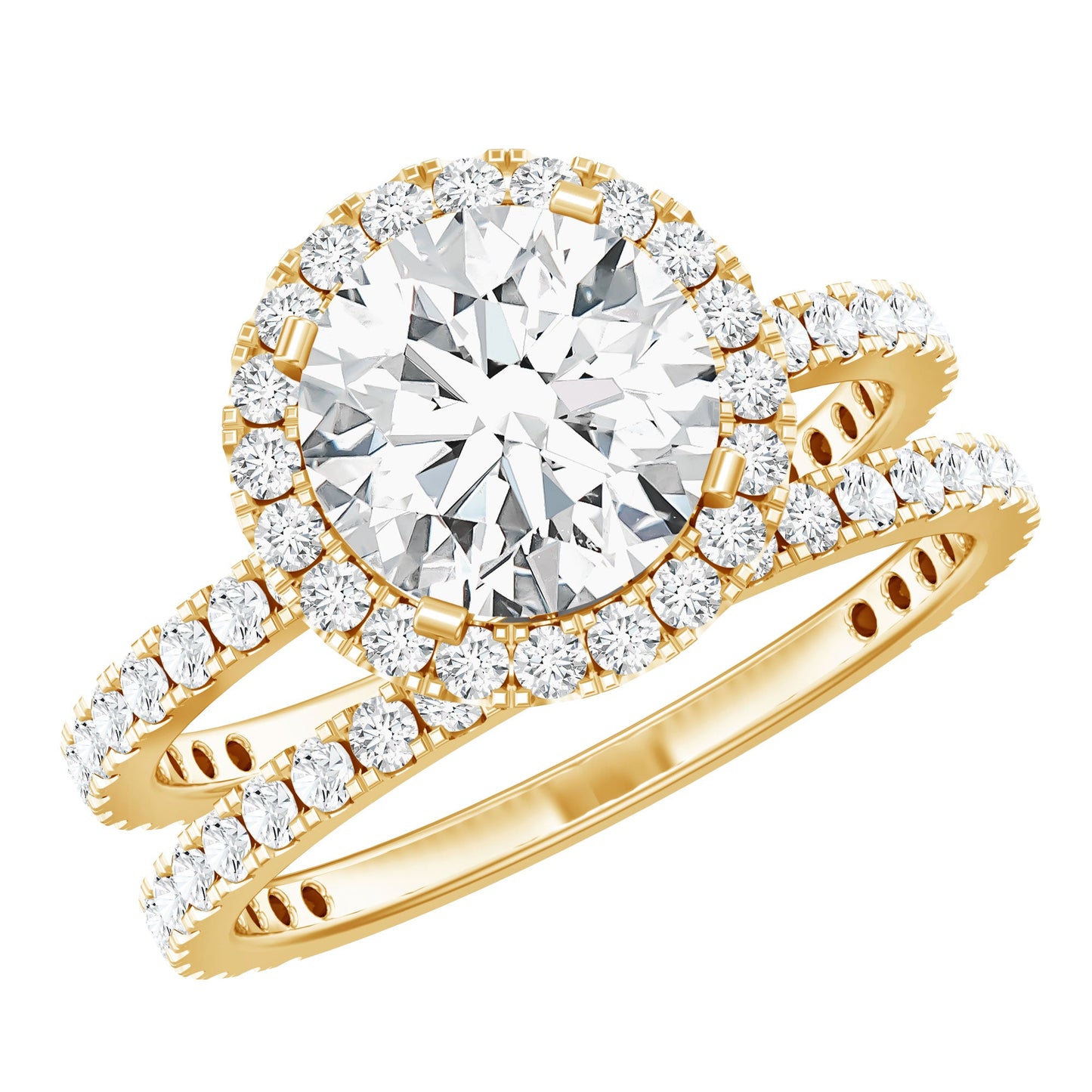8 MM Round Shape Moissanite Halo Wedding Ring Set