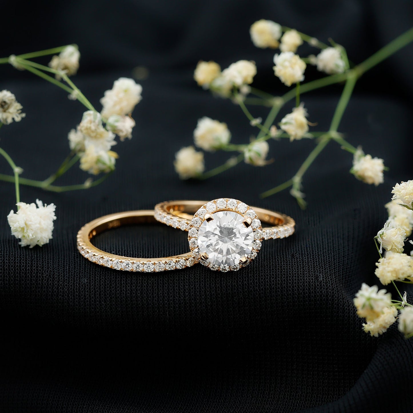 8 MM Round Shape Moissanite Halo Wedding Ring Set