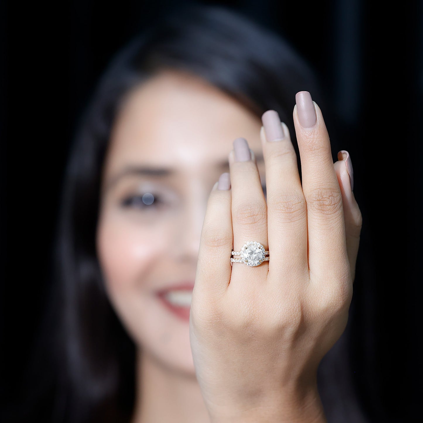 8 MM Round Shape Moissanite Halo Wedding Ring Set