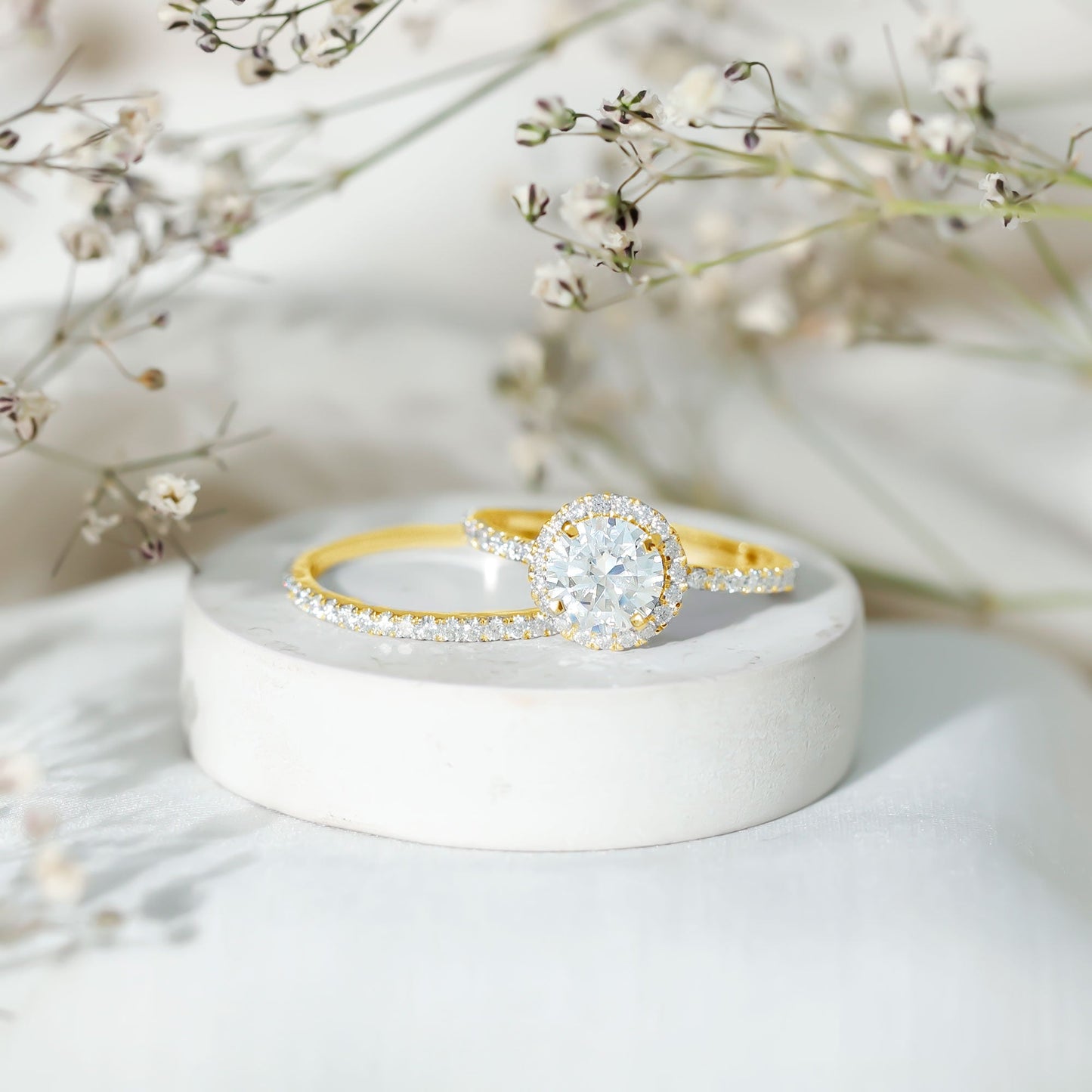 8 MM Round Shape Moissanite Halo Wedding Ring Set