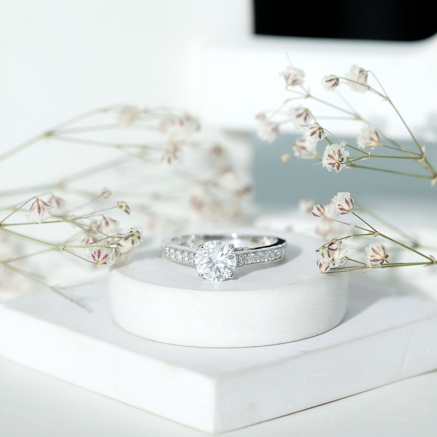 Certified 8 MM Moissanite Solitaire Engagement Ring With Side Stones