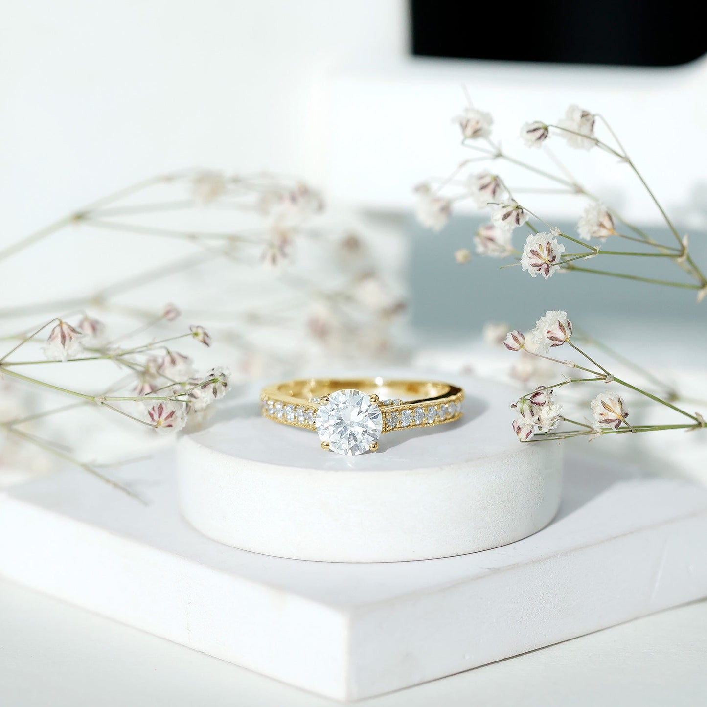 Certified 8 MM Moissanite Solitaire Engagement Ring With Side Stones