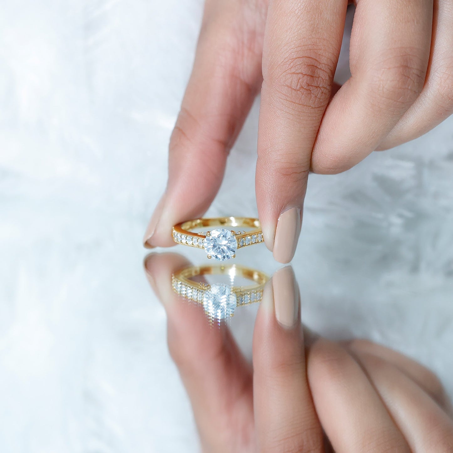 Certified 8 MM Moissanite Solitaire Engagement Ring With Side Stones