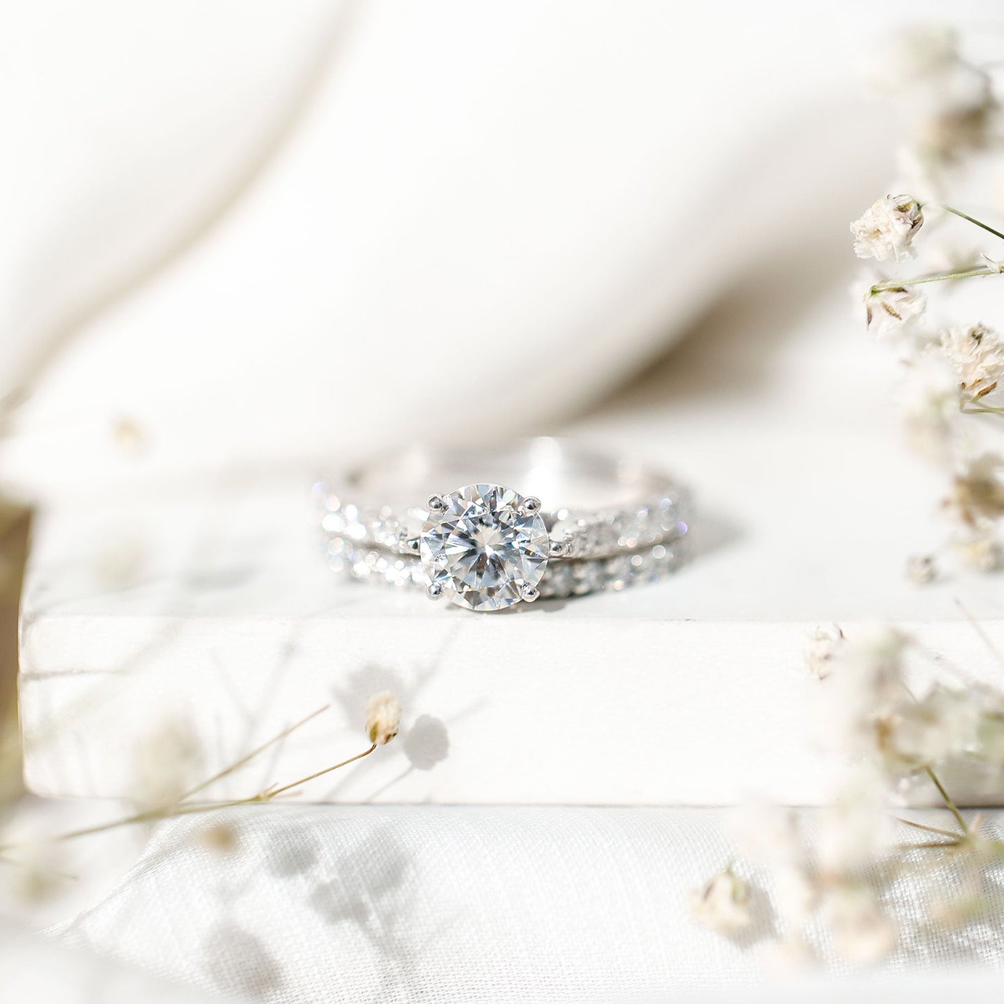 4 CT Moissanite Solitaire Engagement Ring Set With Eternity Band