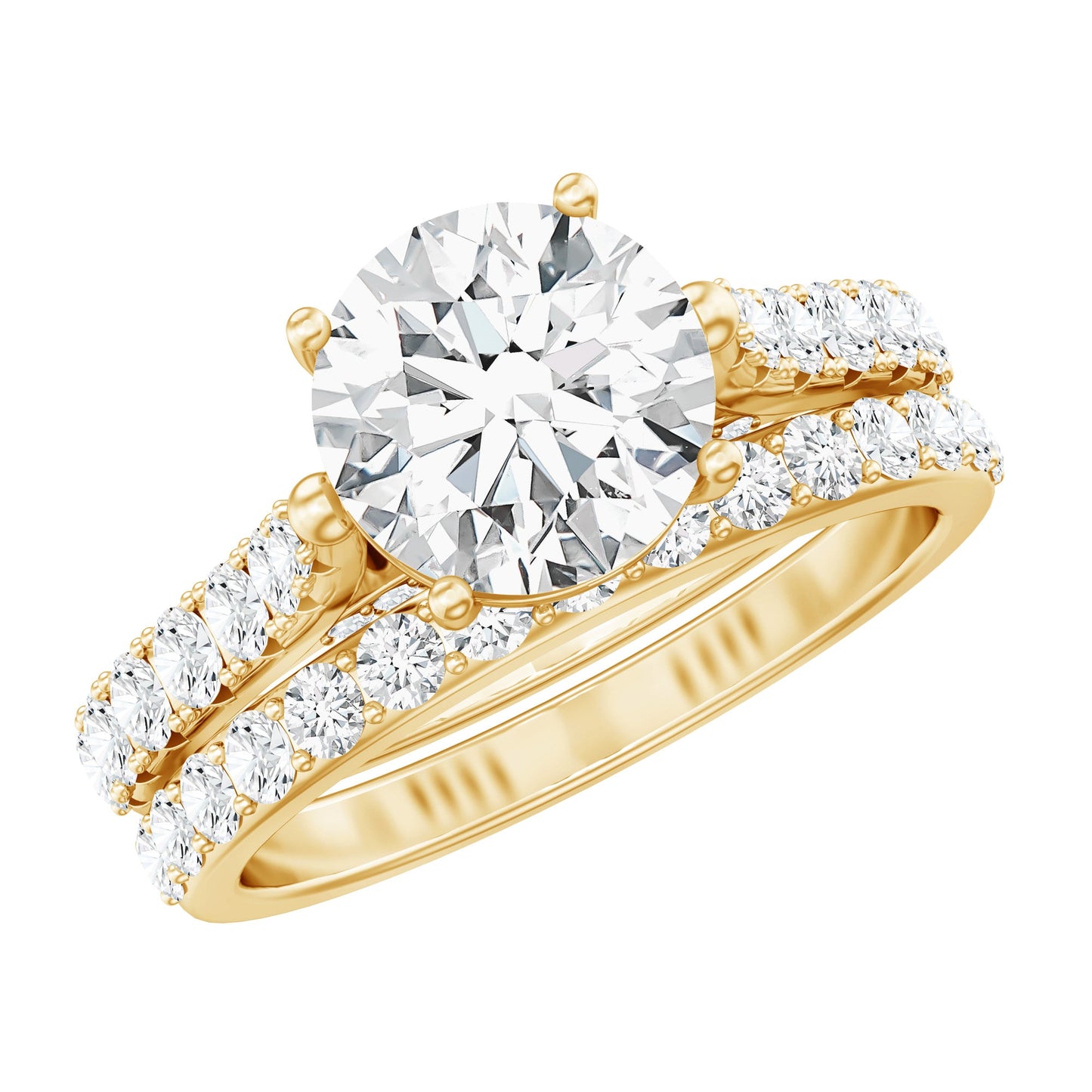 4 CT Moissanite Solitaire Engagement Ring Set With Eternity Band