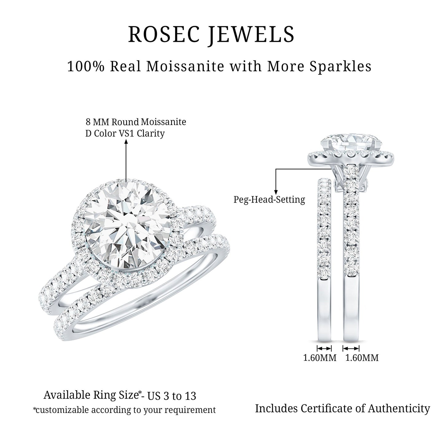 3 CT Moissanite Classic Wedding Ring Set